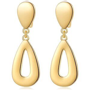 Gold Clip On Drop A Clip Gold Earrings Women Non Piercing Dangle Fashion Jewelry